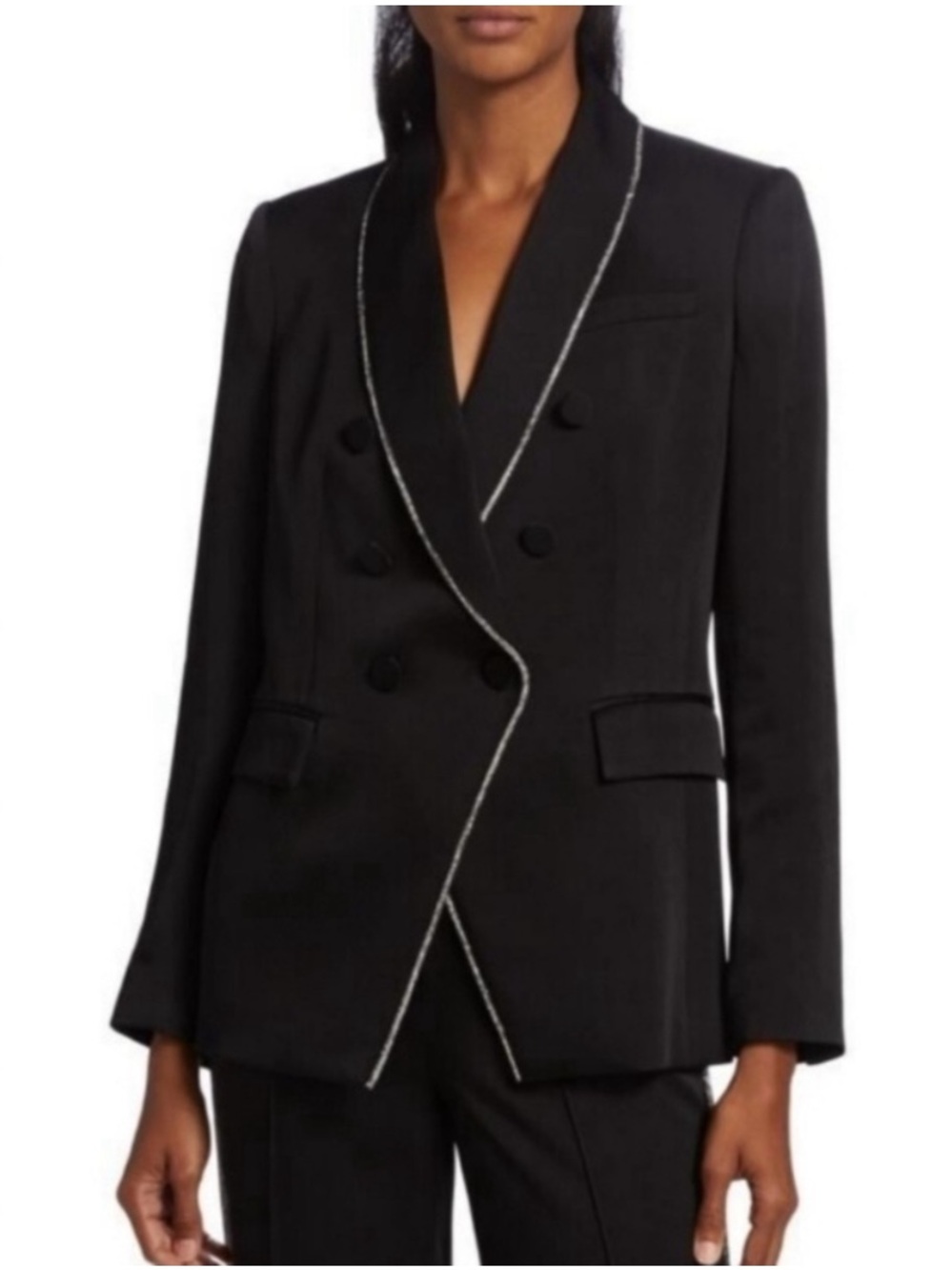 Jason Wu Rhinestone Embellished Trim Black Tuxedo Blazer (w/ a pull)